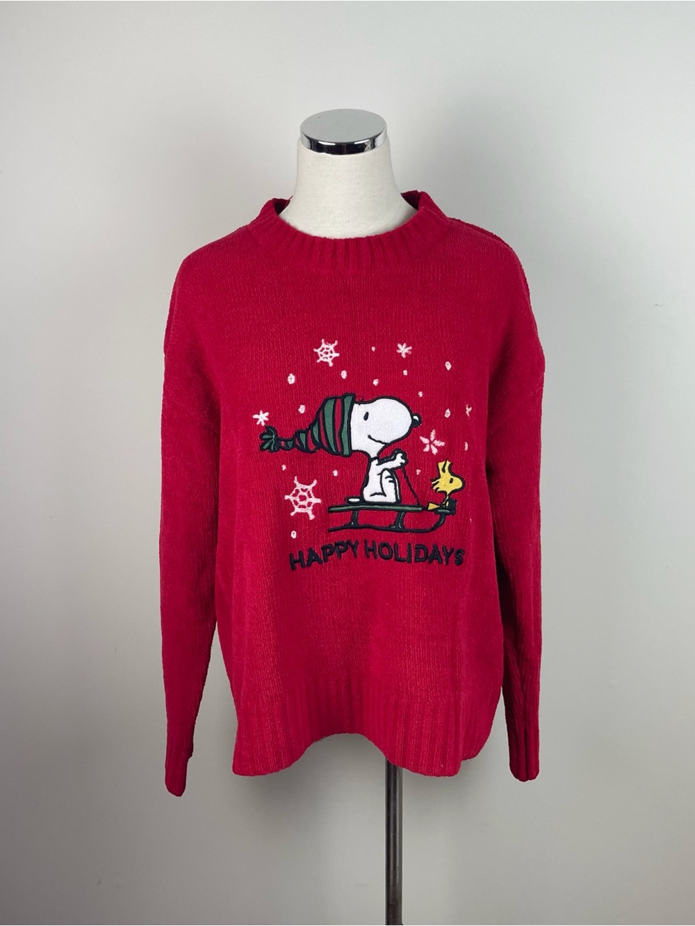 Peanuts Charlie Brown Snoopy Christmas Holiday Red Sweater Women Large